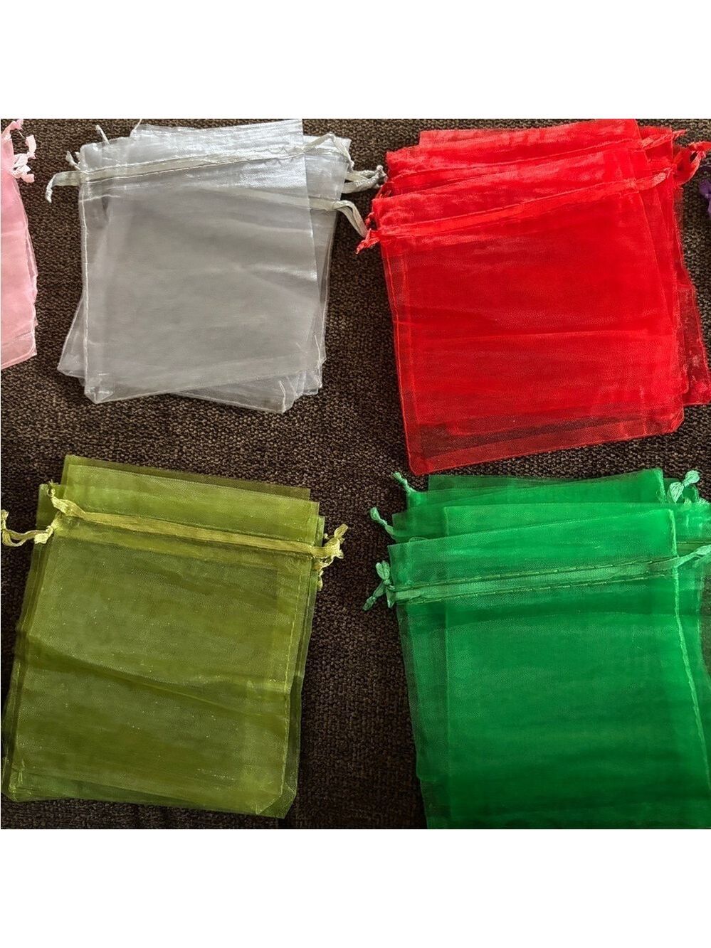 50 Set of Organza Gift Bags in Pink, Black, and Green
